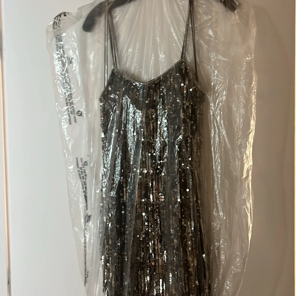 NWT Alice + Olivia Chicago Sequin Fringe Mini Dress Gunmetal Silver Flapper NYE - Picture 17 of 17